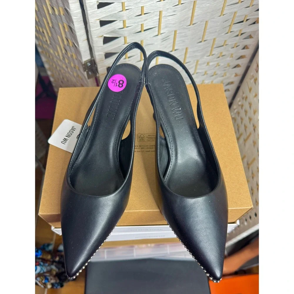 Jason Wu Black Slingback Heels Pointed Toe Stud Detail Chic Work Lunch Date - Picture 3 of 4